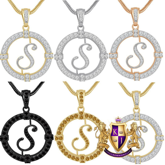 Solitaire Men's Big 2.75'' 14k Gold Over Round Medallion Cursive Initial Letter Alphabet "R" Charm Pendent Chain Set 39 + Grams