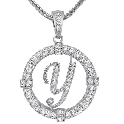 Solitaire Men's Big 2.75'' 14k Gold Over Round Medallion Cursive Initial Letter Alphabet "Y" Charm Pendent Chain Set 39 + Grams