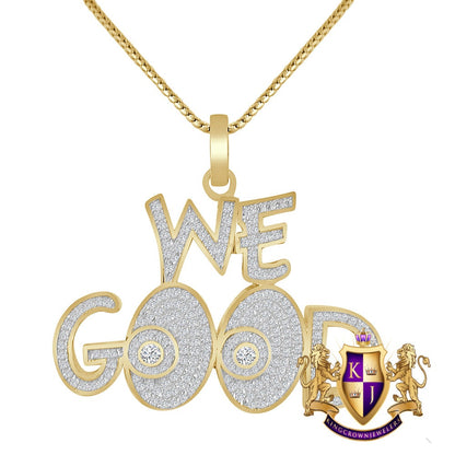 Men's Exclusive Custom Piece Real Sterling Silver Simulated Diamond "WE GOOD" Charm Pendent + Free Chain