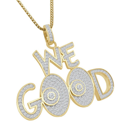 Men's Exclusive Custom Piece Real Sterling Silver Simulated Diamond "WE GOOD" Charm Pendent + Free Chain