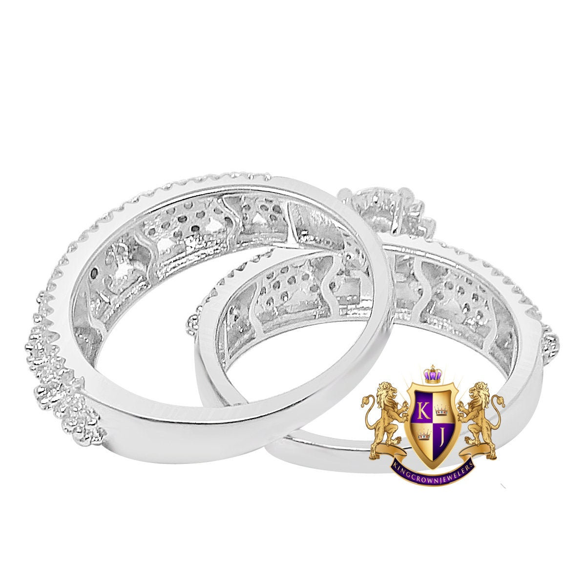 Solitaire 2.25 Cwt. Round Cut Simulated Diamond 14K White Gold On Genuine Italian Silver Ladies Bridal Wedding Engagement 2 Piece Rings Set