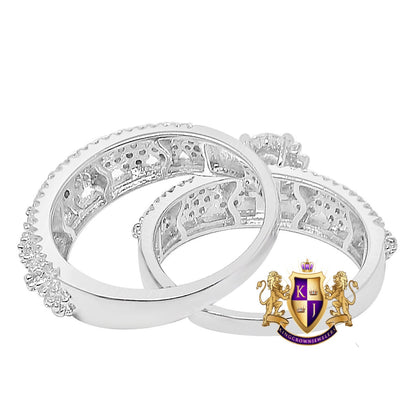 Solitaire 2.25 Cwt. Round Cut Simulated Diamond 14K White Gold On Genuine Italian Silver Ladies Bridal Wedding Engagement 2 Piece Rings Set