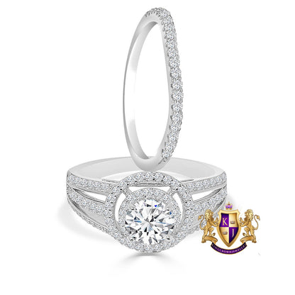 2 Piece Rings Set Solitaire 3.00 Cwt. Round Cut Simulated Diamond 14K White Gold On Italian Silver Ladies Bridal Wedding Engagement Band