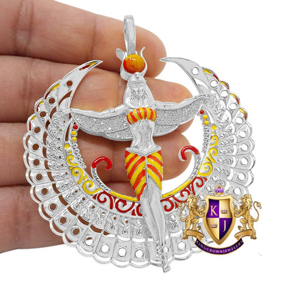 Real Genuine Diamond 0.60 Cwt. Egyptian Sky Goddess God Isis Exclusive Custom Pendent White Gold Over Pharaoh Charm 35 + Grams Big  2.85''