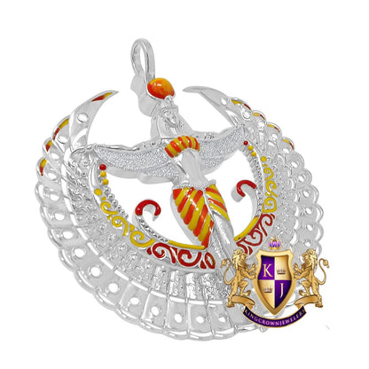 Real Genuine Diamond 0.60 Cwt. Egyptian Sky Goddess God Isis Exclusive Custom Pendent White Gold Over Pharaoh Charm 35 + Grams Big  2.85''