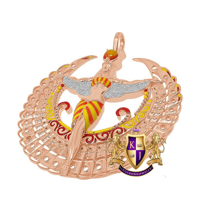 Real Genuine Diamond 0.60 Cwt. Egyptian Sky Goddess God Isis Exclusive Custom Pendent Rose Gold Over Pharaoh Charm 35 + Grams Big  2.85''