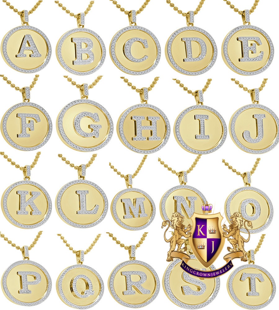 Mens 100% Real 10k Yellow Gold Genuine Diamond Initial Letter Pendent Charm + Free Chain Necklace