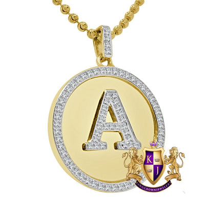 Mens 100% Real 10k Yellow Gold Genuine Diamond Initial Letter Pendent Charm + Free Chain Necklace