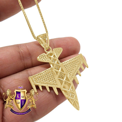 Men's 20+ Grams Real Genuine Italian Steeling Silver 2.00 Cwt. Simulated Diamond 14K Solid Gold Over Airplane Jet Pendant Charm Chain Set
