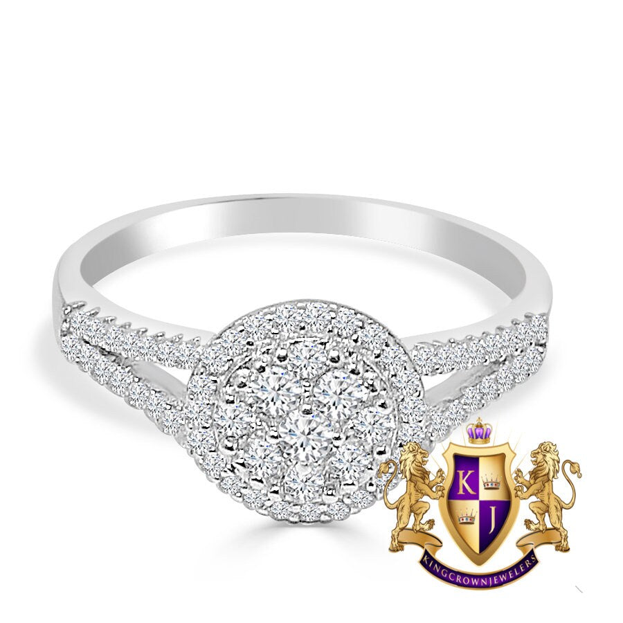 1.00 Cwt. Ladies Women's Real Sterling Silver 10K White Gold Over Simulated Diamond Engagement Bridal Ring Band