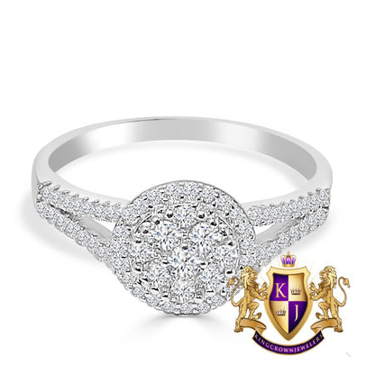 1.00 Cwt. Ladies Women's Real Sterling Silver 10K White Gold Over Simulated Diamond Engagement Bridal Ring Band