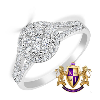 1.00 Cwt. Ladies Women's Real Sterling Silver 10K White Gold Over Simulated Diamond Engagement Bridal Ring Band