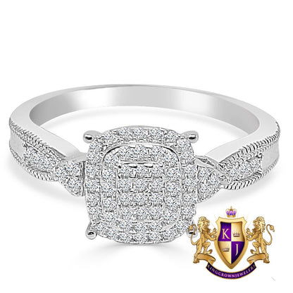Ladies Women's Real Sterling Silver 10K White Gold Over Simulated Diamond Engagement Bridal Ring Band 1.00 Cwt.