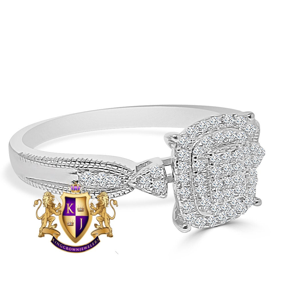 Ladies Women's Real Sterling Silver 10K White Gold Over Simulated Diamond Engagement Bridal Ring Band 1.00 Cwt.