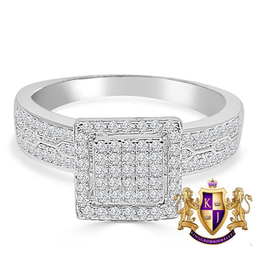 Real Sterling Silver 10K White Gold Over Simulated Diamond Ladies Women's Engagement Bridal Ring Band 1.00 Cwt.