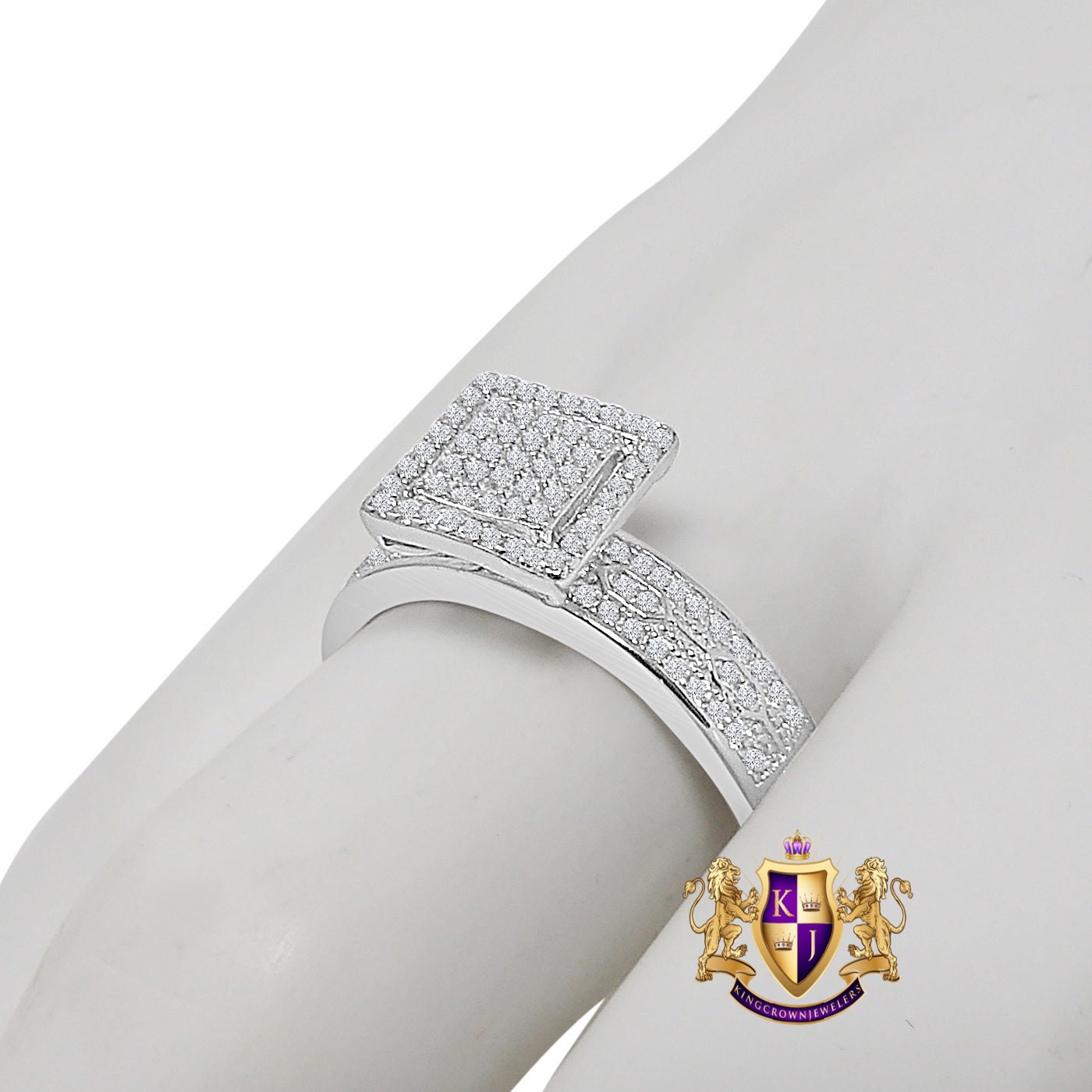 Real Sterling Silver 10K White Gold Over Simulated Diamond Ladies Women's Engagement Bridal Ring Band 1.00 Cwt.