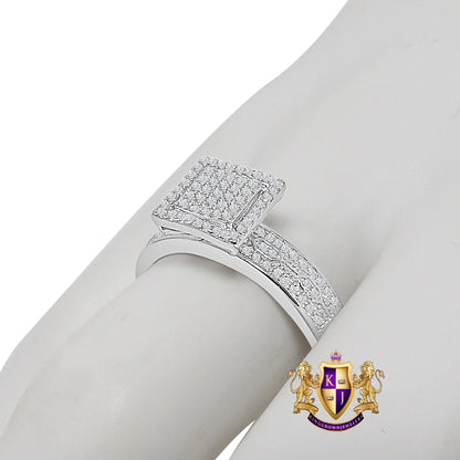 Real Sterling Silver 10K White Gold Over Simulated Diamond Ladies Women's Engagement Bridal Ring Band 1.00 Cwt.