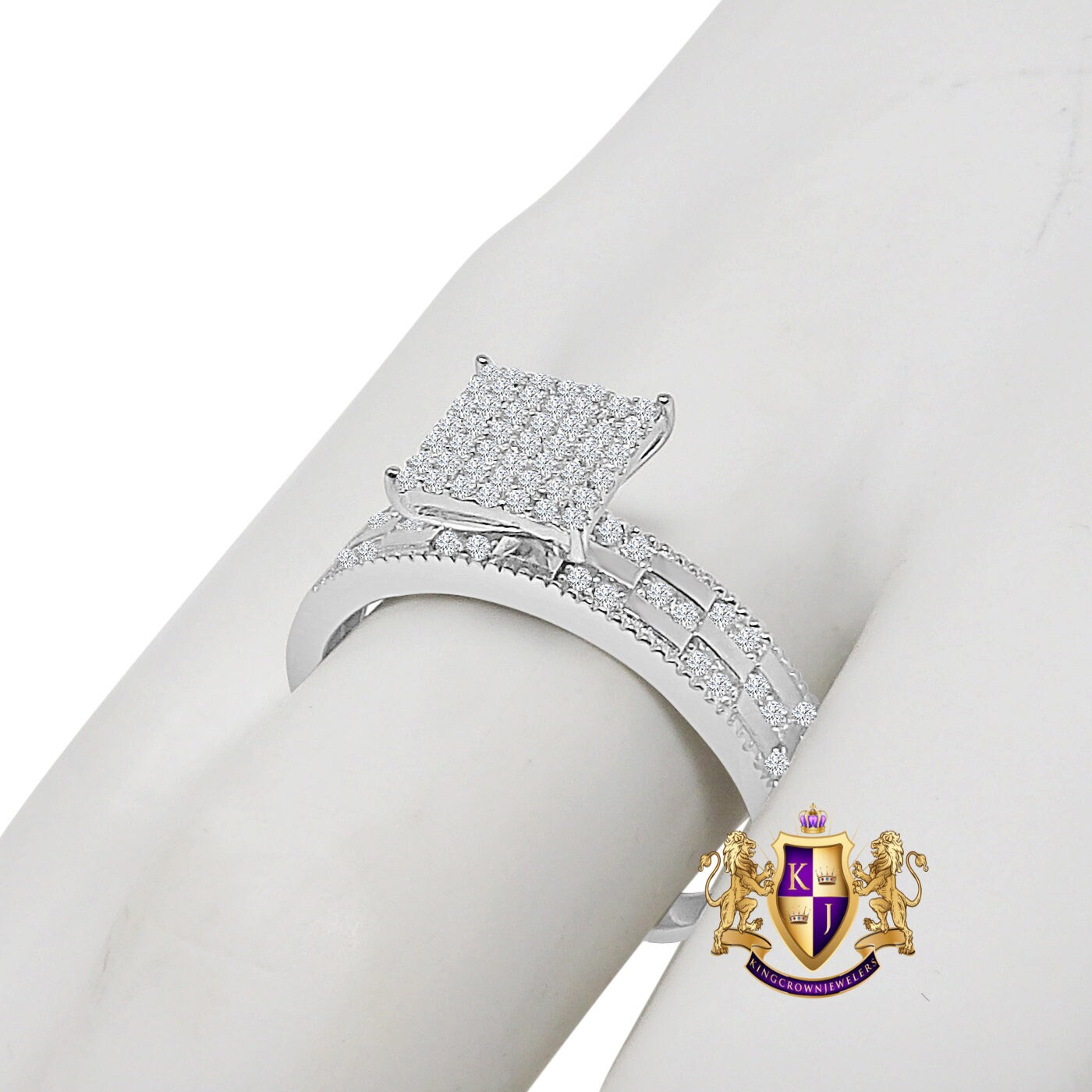 Genuine Sterling Silver 10K White Gold Over Simulated Diamond Ladies Women's Engagement Bridal Ring Band 1.00 Cwt.