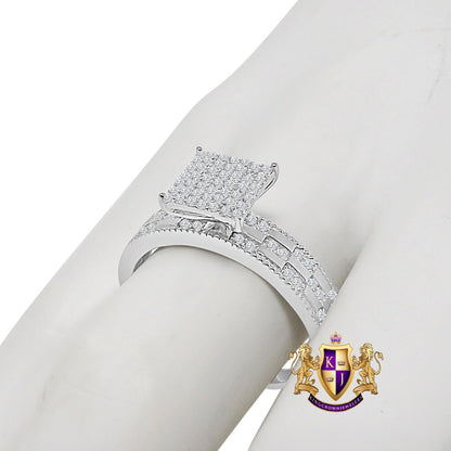 Genuine Sterling Silver 10K White Gold Over Simulated Diamond Ladies Women's Engagement Bridal Ring Band 1.00 Cwt.