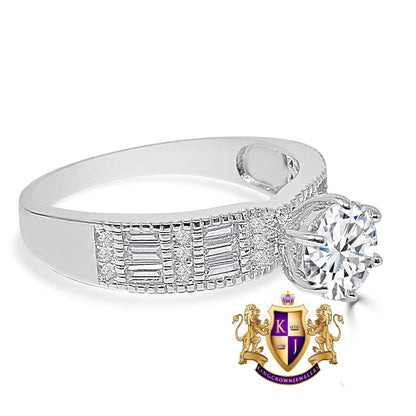 Solitaire Baguette Bridal Ring Real Sterling Silver 10K White Gold Over Simulated Diamond Ladies Engagement Band