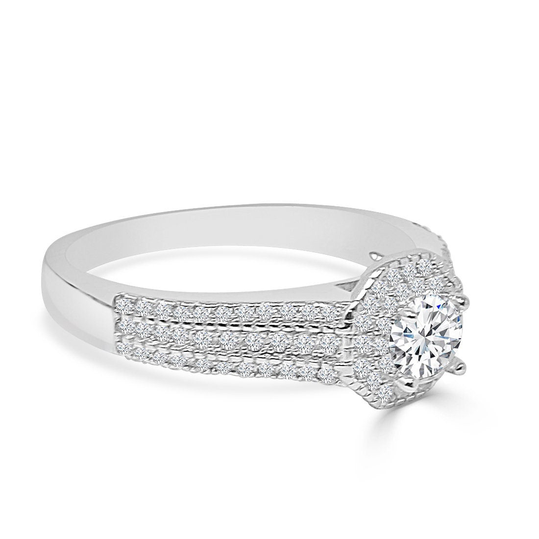 Ladies Engagement Band 10K White Gold Over Bridal Wedding Ring Real Sterling Silver Simulated Diamond
