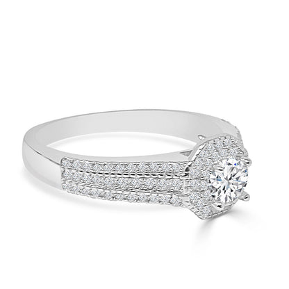 Ladies Engagement Band 10K White Gold Over Bridal Wedding Ring Real Sterling Silver Simulated Diamond