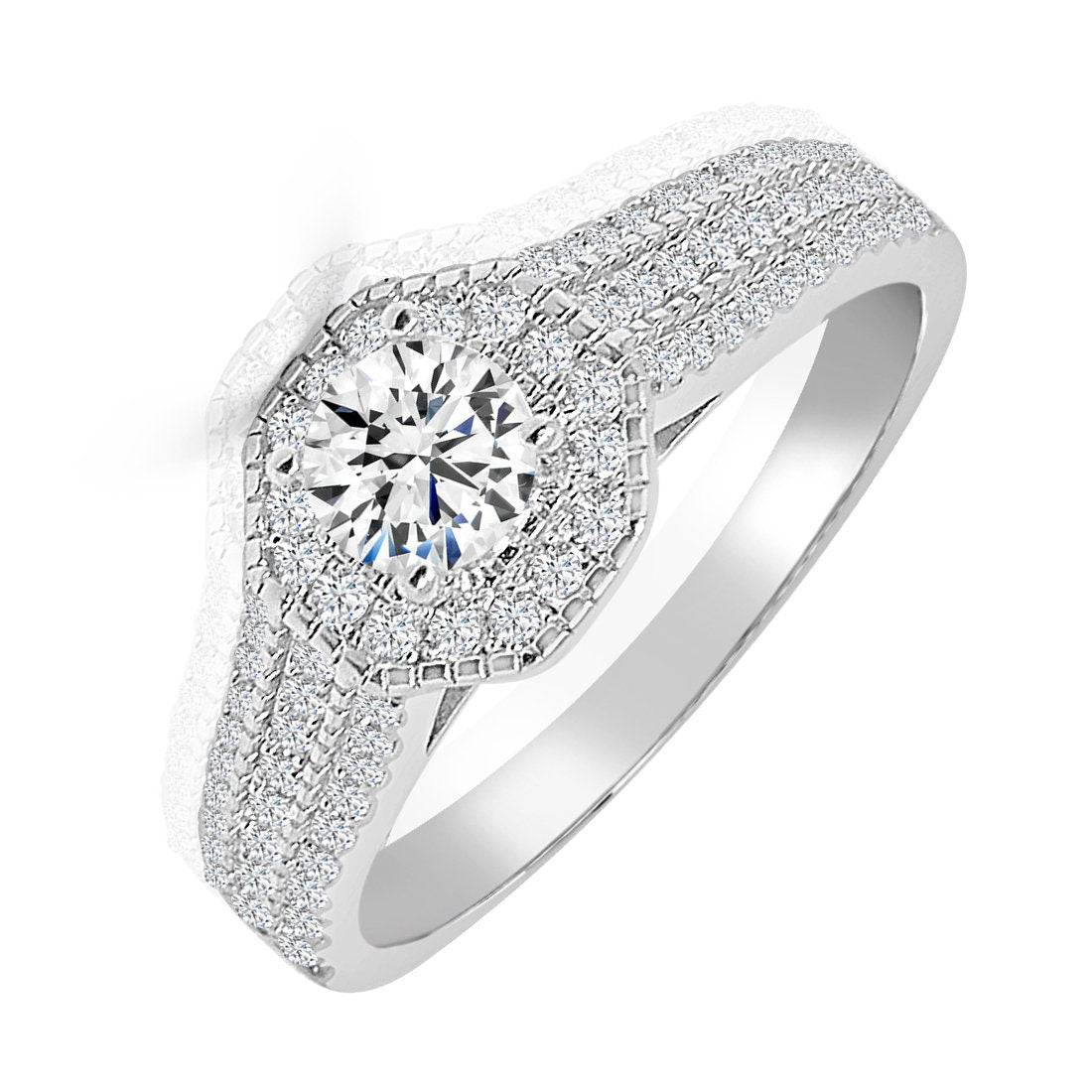 Ladies Engagement Band 10K White Gold Over Bridal Wedding Ring Real Sterling Silver Simulated Diamond