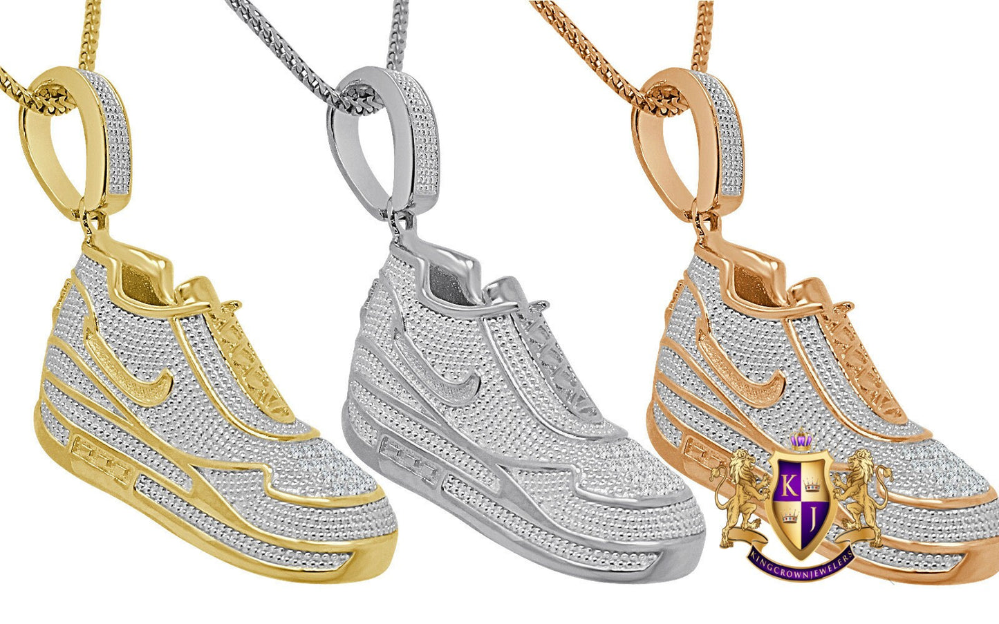 Real Genuine Authentic Diamond 0.33 Cwt. 31+ Grams Designer Shoe Pendant Sneaker 10K Gold Over Unisex Custom Charm Chain Neckless Set 2.10''