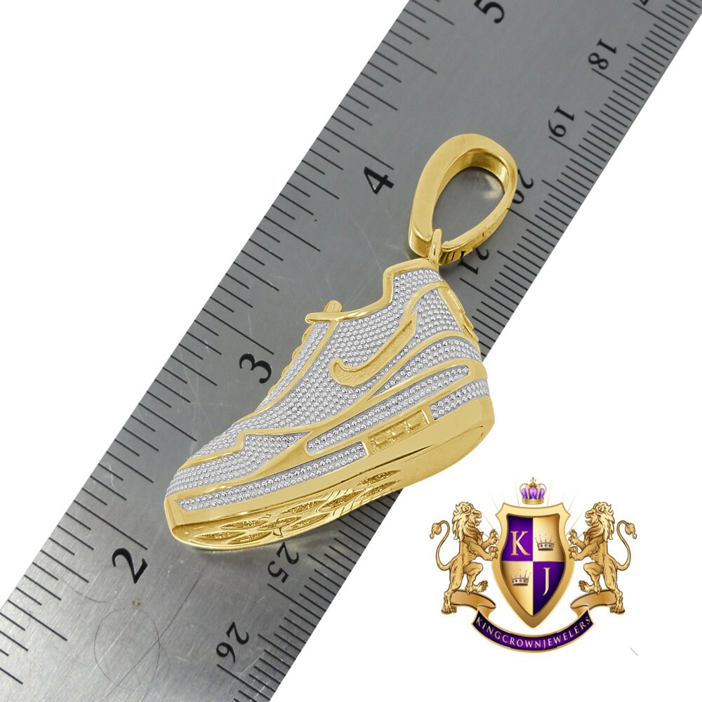 Real Genuine Authentic Diamond 0.33 Cwt. 31+ Grams Designer Shoe Pendant Sneaker 10K Gold Over Unisex Custom Charm Chain Neckless Set 2.10''
