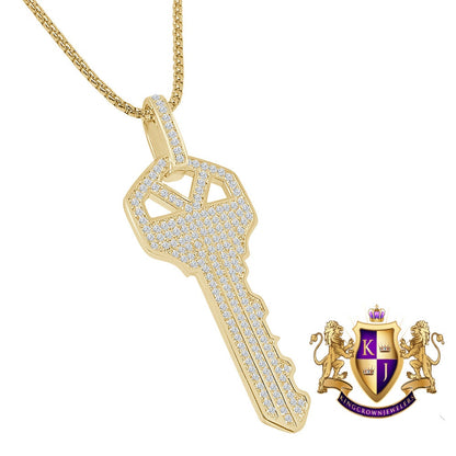 18 + Grams Men's Real Genuine Italian Sterling Silver Simulated Diamond 14K Gold Over Custom Key Padlock Pendent Charm 2.5''
