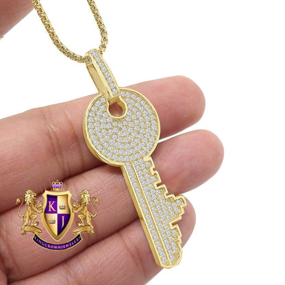 Genuine Authentic Italian Sterling Silver Simulated Diamond 14K Gold Over Custom City Key Pendent Padlock Charm 2.5''
