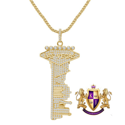 Las Vegas City Key Real Sterling Silver Simulated Diamond Men's Custom Pendent Charm 2.5''