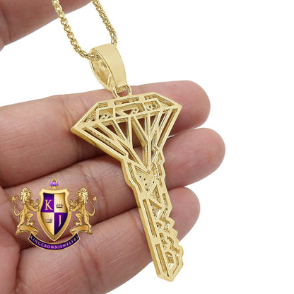 Custom City Key Pendent Padlock Charm 2.75'' Men's Authentic Real Italian Sterling Silver Simulated Diamond 14K Gold Finish
