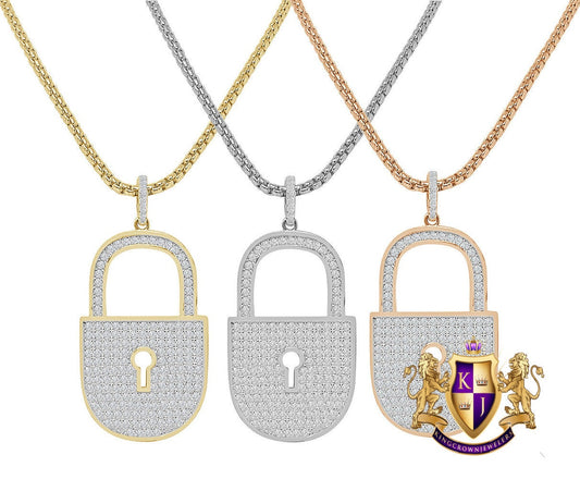 14K Real Gold Over Genuine Sterling Silver Simulated Diamond Key Pendent Men's Charm 1.75''