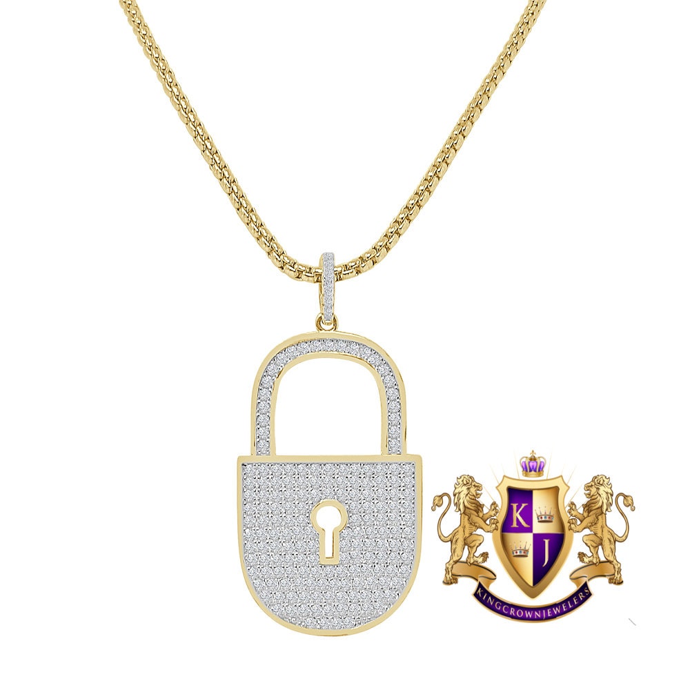 14K Real Gold Over Genuine Sterling Silver Simulated Diamond Key Pendent Men's Charm 1.75''