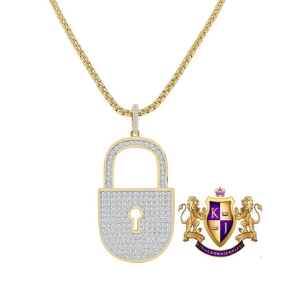 14K Real Gold Over Genuine Sterling Silver Simulated Diamond Key Pendent Men's Charm 1.75''
