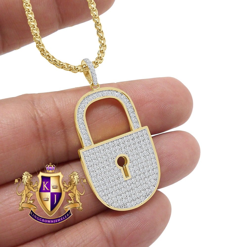 14K Real Gold Over Genuine Sterling Silver Simulated Diamond Key Pendent Men's Charm 1.75''