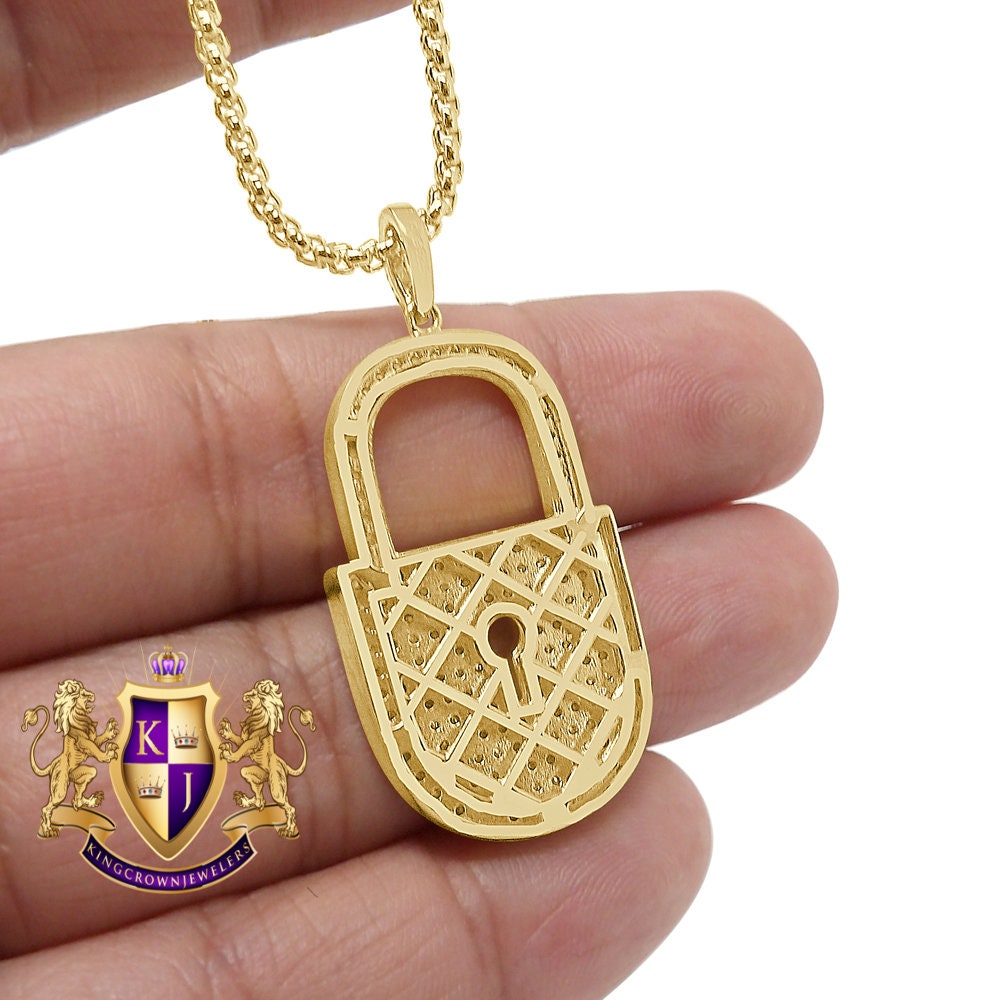 14K Real Gold Over Genuine Sterling Silver Simulated Diamond Key Pendent Men's Charm 1.75''