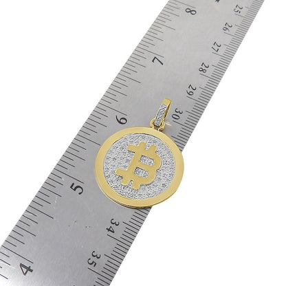 Real Genuine Diamond Bitcoin Money Currency 10K Gold Finish Mini Round Pendent Charm Chain Set 1.50''