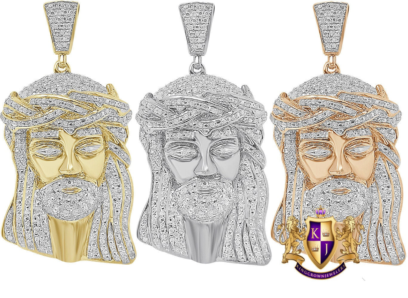 Real Genuine Diamond 1.00 Cwt. Holy Jesus Christ Face Piece Pendent 10K Gold Over Custom Charm 2''