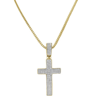 Real Genuine Diamond 0.75 Cwt. Mini Jesus Cross Pendent 10K Gold Over 3D Charm Chain Set 1.40''