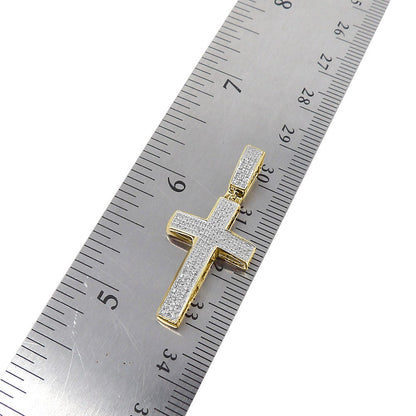 Real Genuine Diamond 0.75 Cwt. Mini Jesus Cross Pendent 10K Gold Over 3D Charm Chain Set 1.40''