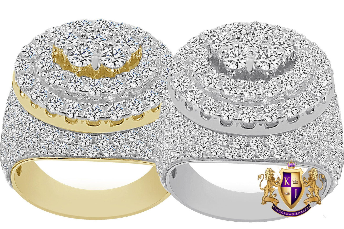 Real Genuine Italian Sterling Silver 6 Cwt. Simulated Diamond 14K Gold Over Men's Designer Custom Ring Band