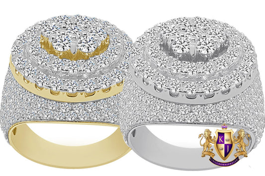 Real Genuine Italian Sterling Silver 6 Cwt. Simulated Diamond 14K Gold Over Men's Designer Custom Ring Band