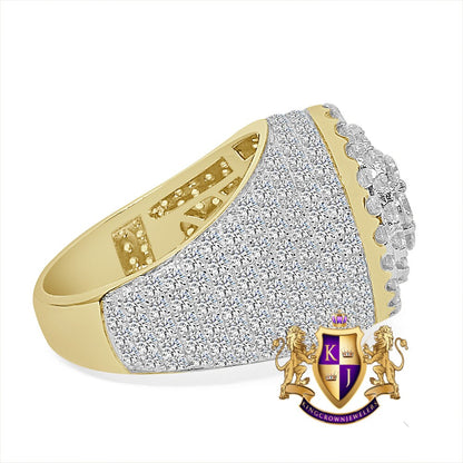 Real Genuine Italian Sterling Silver 6 Cwt. Simulated Diamond 14K Gold Over Men's Designer Custom Ring Band