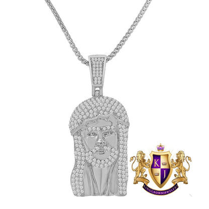 Men's Ladies 14K Gold Finish Simulated Diamond Jesus Face Piece Charm Pendent Chain Set 2.25''