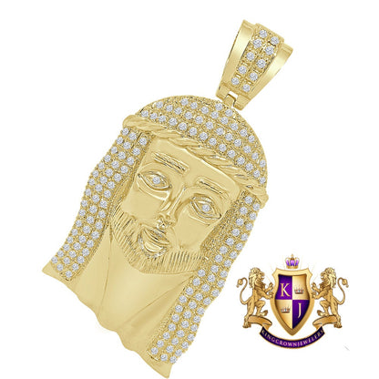 XL Big 4'' Men's Holy Jesus Christ Face Icy Pendant 14K Gold Tone Simulated Diamond Charm