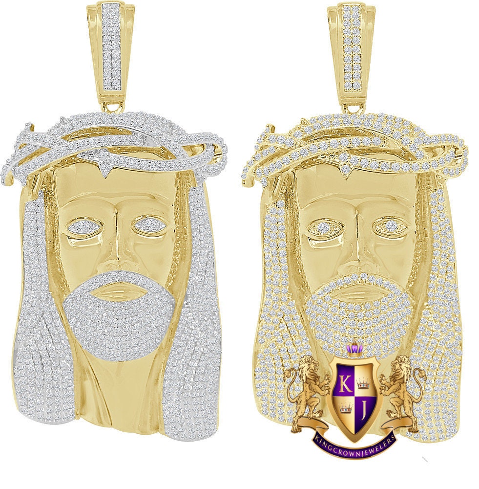 Men's Custom Jesus Face Piece Charm 14K Yellow Gold Finish Simulated Diamond Pendent Big 3.5;;