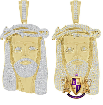 Men's Custom Jesus Face Piece Charm 14K Yellow Gold Finish Simulated Diamond Pendent Big 3.5;;