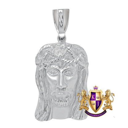 Men's 14K White Gold Finish Diamond Cut Jesus Face Piece Charm Pendent Big 3.5''